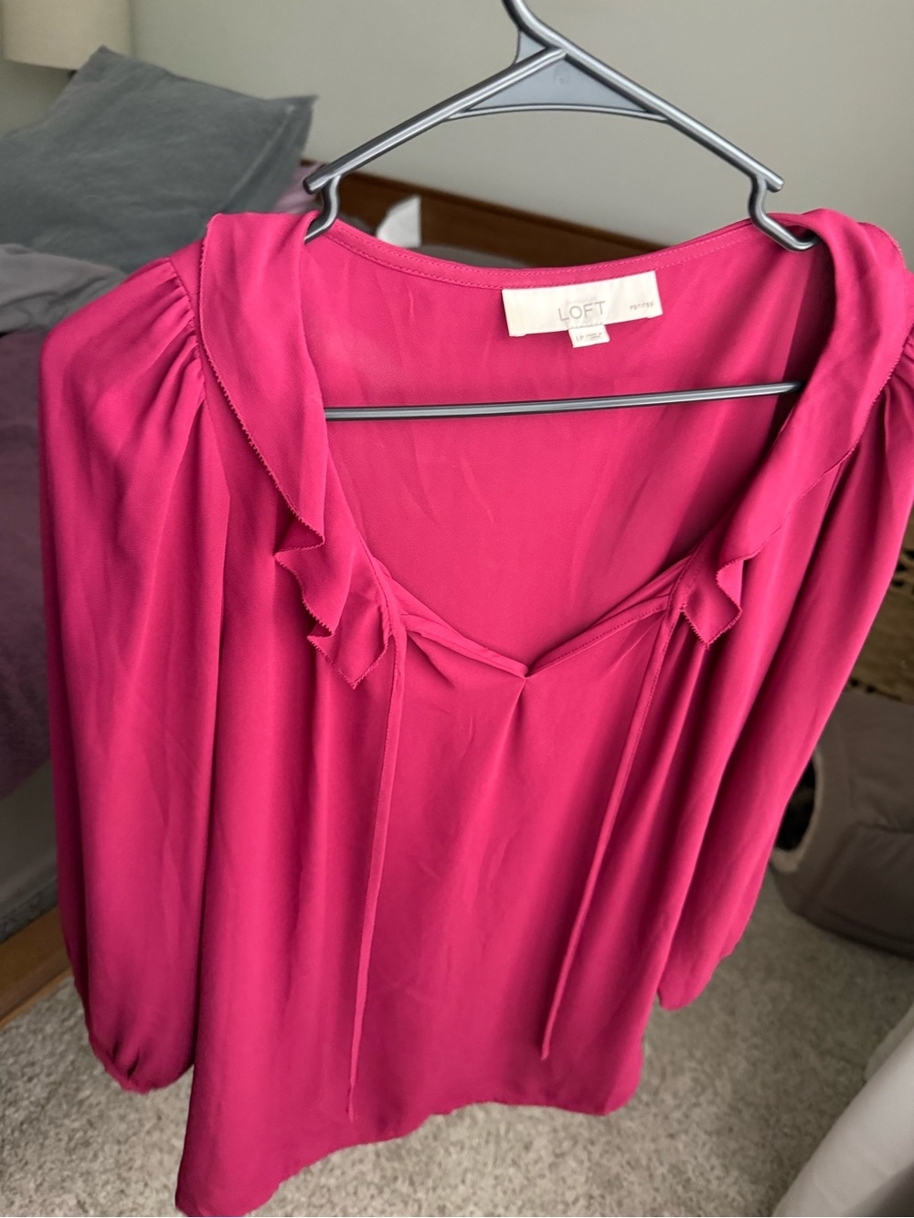 LOFT Soft Red Ruffle Tie-Neck Blouse